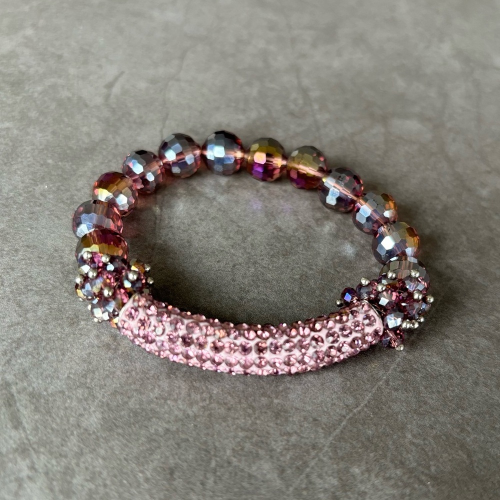 Women’s Bracelet Purple Crystal Glass 5mm Beads Handmade Stretch Bracelet